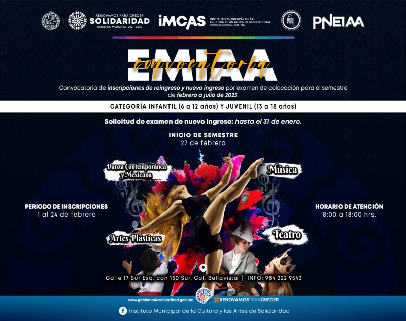 Abren inscripciones en Escuela Municipal de Iniciación Artística
