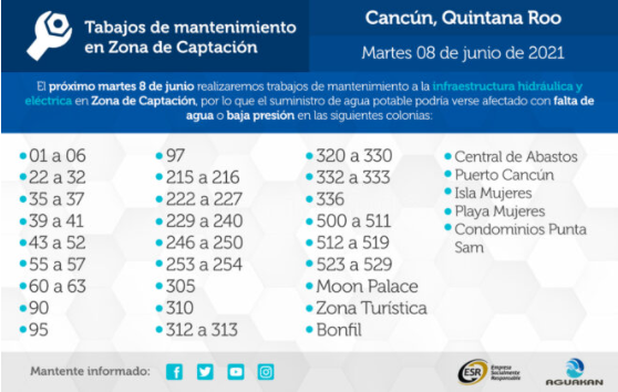 Anuncia Aguakan mantenimiento de red de agua potable de Cancún