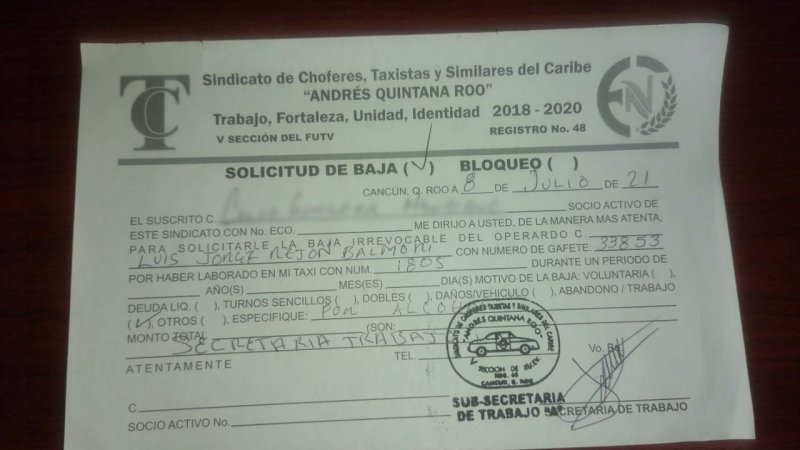 BAJA AUTOMÁTICA A OPERADOR POR CONSUMIR CERVEZA DENTRO DE SU TAXI.