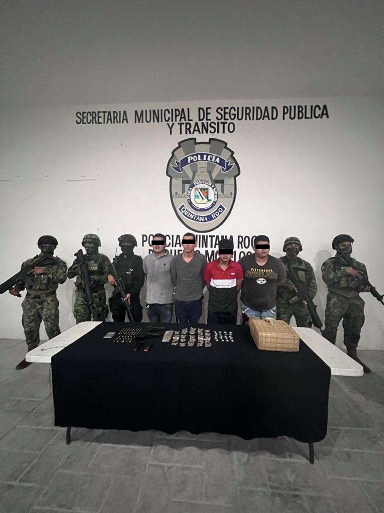 Cinco detenidos con droga en Puerto Morelos luego de enfrentarse a tiros con fuerzas del orden