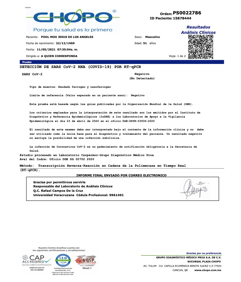 Confirmado, Chucho Pool libre de COVID
