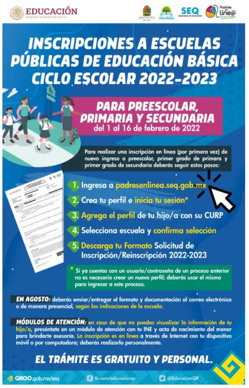 Del 1 al 16 de febrero, inscripciones en primarias y secundarias de Quintana Roo