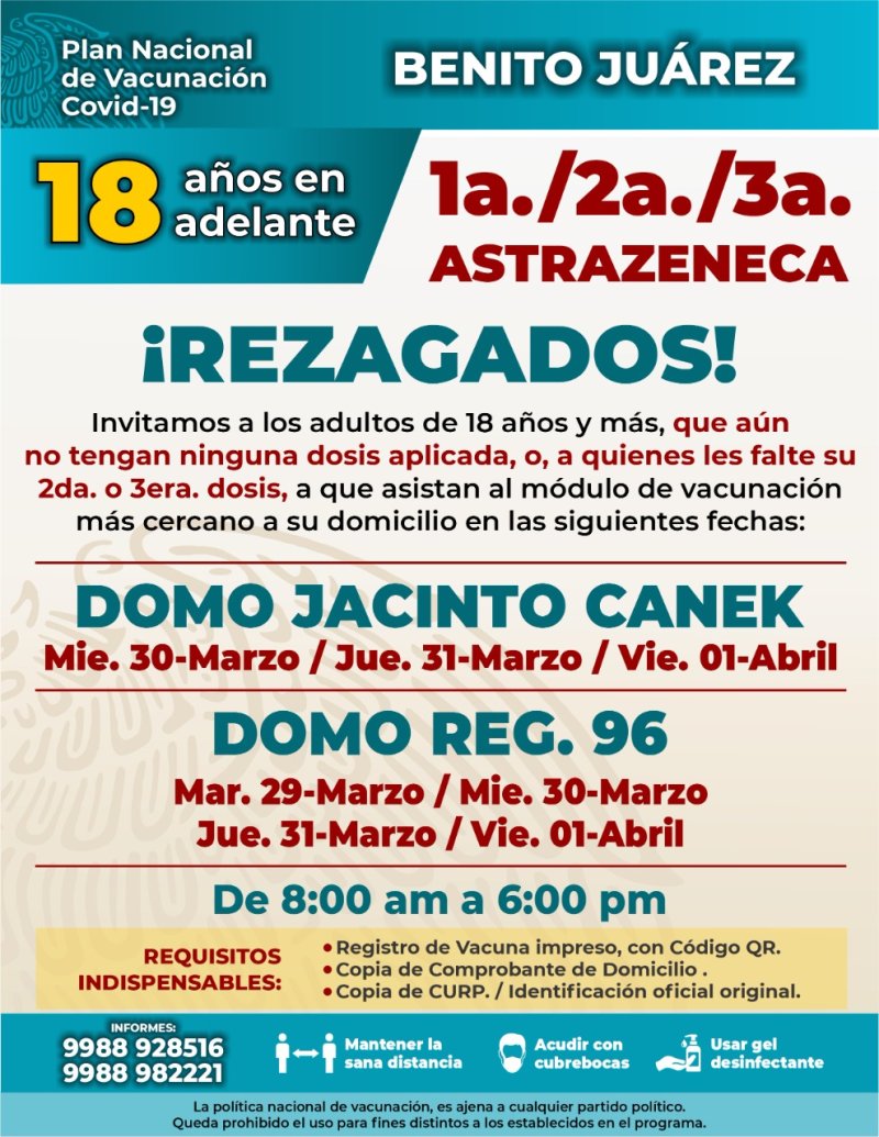 Gobierno de Cancún anuncia jornadas de vacunación contra Covid para rezagados