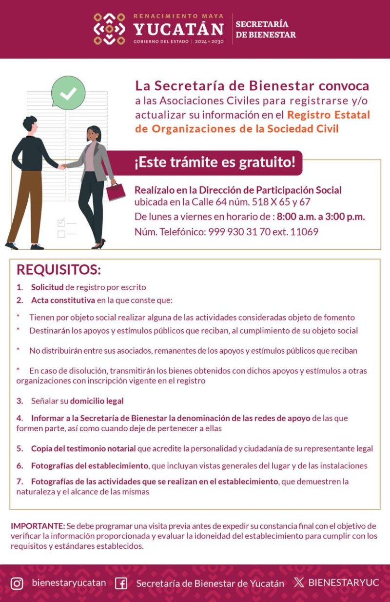 Impulsa Gobierno de Yucatán registro gratuito de asociaciones civiles