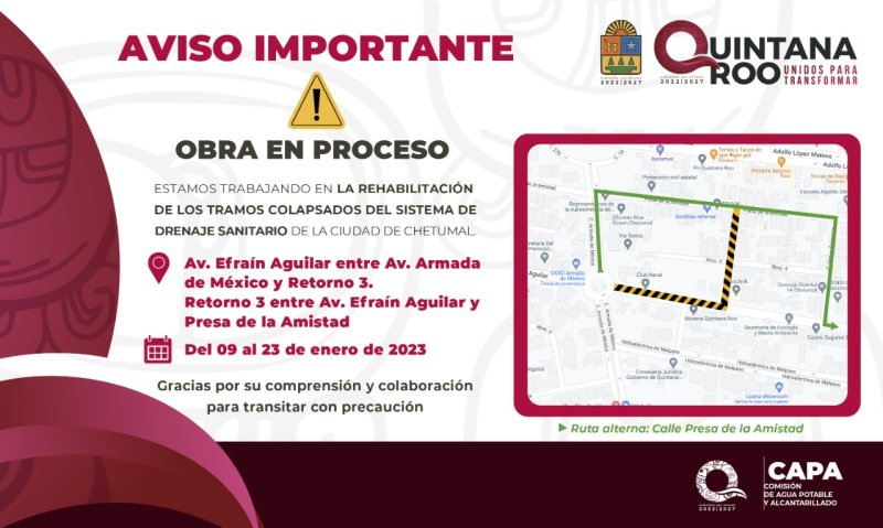 Inicia CAPA trabajos de rehabilitación de la red antigua de drenaje sanitario en la colonia Campestre de Chetumal