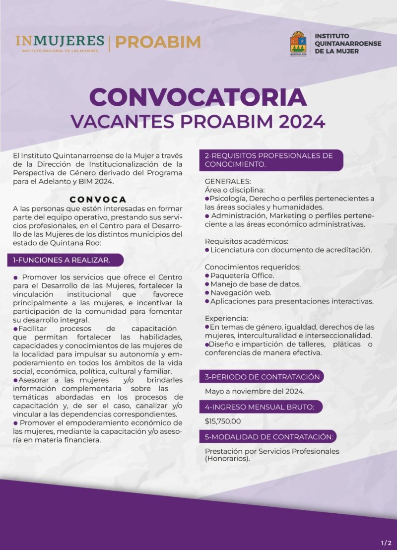 IQM emite convocatoria para laborar en Centros para el Desarrollo de las Mujeres