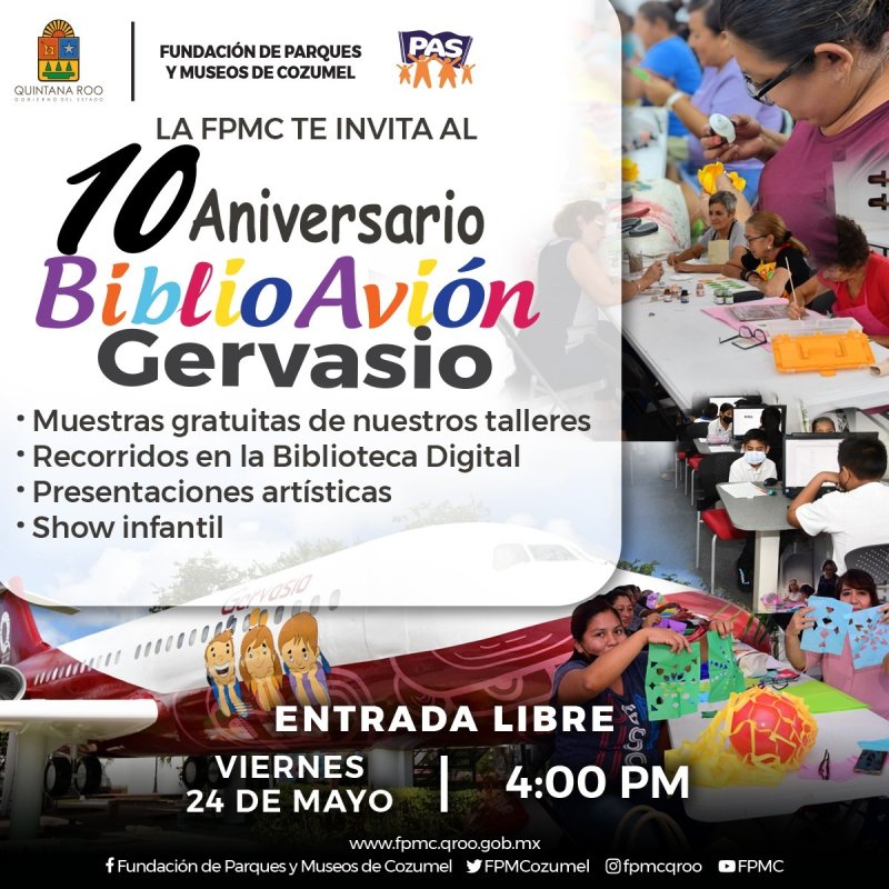 La Fundación de Parques y Museos de Cozumel celebra el décimo aniversario del BiblioAvión Gervasio con evento comunitario gratuito