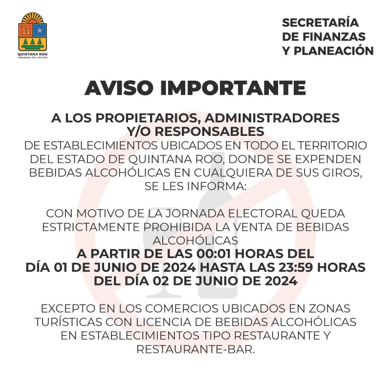 La SEFIPLAN decretó la suspensión temporal para la venta de bebidas alcohólicas durante el fin de semana, debido a la jornada electoral del próximo 2 de junio