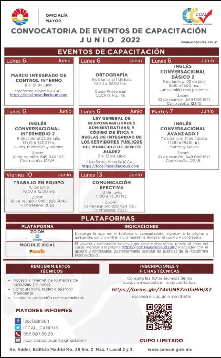 LANZAN EN BENITO JUAREZ CALENDARIO DE CAPACITACIÓN JUNIO 2022