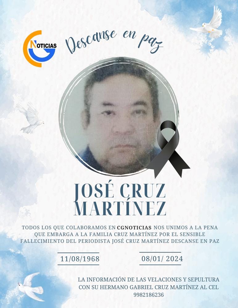 Nuestro Director General. Netzahualcoyotl Cordero Garcia y el personal que colaboramos en CGNoticias nos unimos a la pena que embarga a la familia Cruz Martínez.