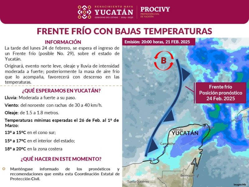 Pronostica Procivy frente frío moderado