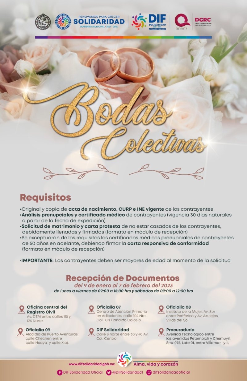 Se abre convocatoria para Bodas Colectivas 2023