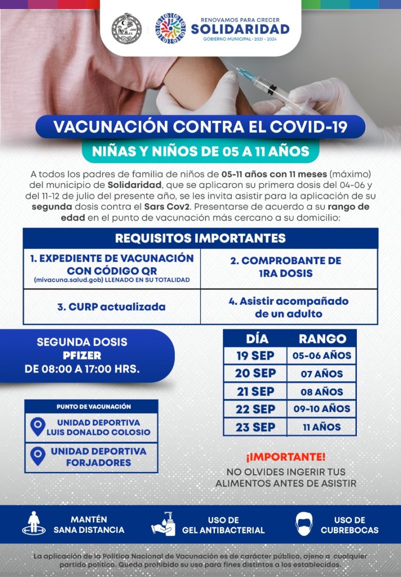 Segunda dosis para niños de 5 a 11 años contra covid-19