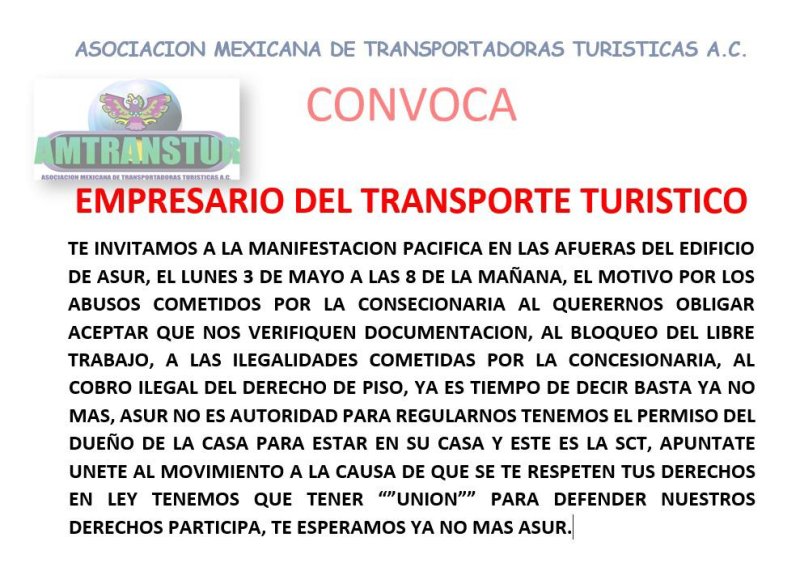 TRANSPORTADORAS ORGANIZAN PROTESTA PACÍFICA CONTRA ASUR