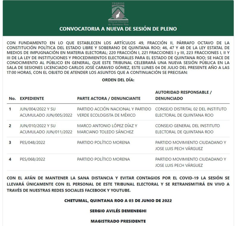 Tribunal Electoral de Quintana Roo te invita a las Sesiones de Pleno
