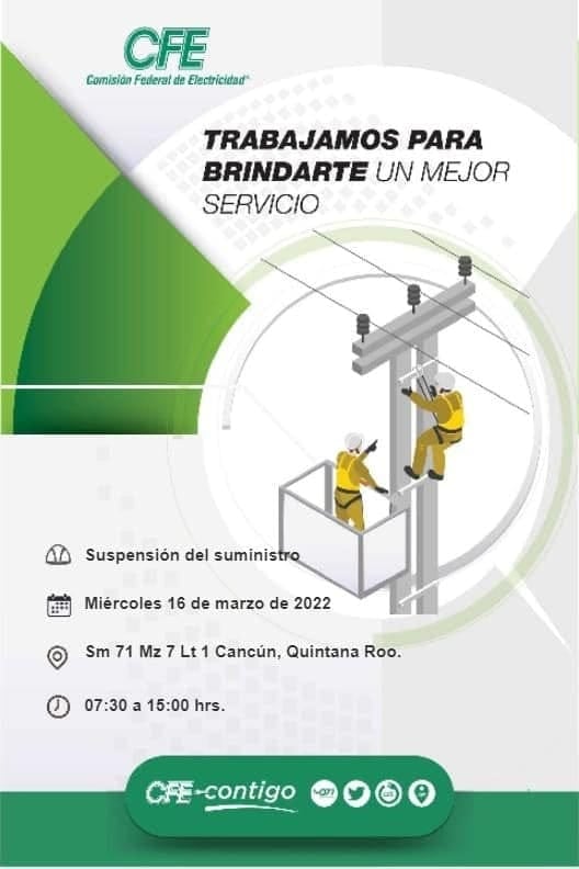 Varias zonas de Quintana Roo se quedarán sin luz por más de 5 horas durante este miércoles