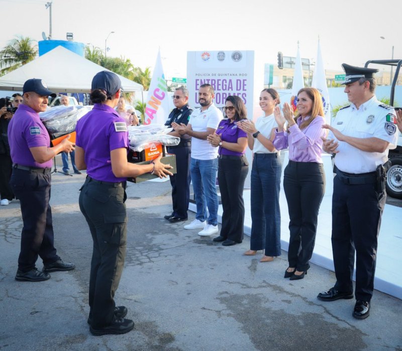 Verónica Lezama mantiene su compromiso con la erradicación de violencia durante la entrega uniformes al GEAVIG en Cancún.