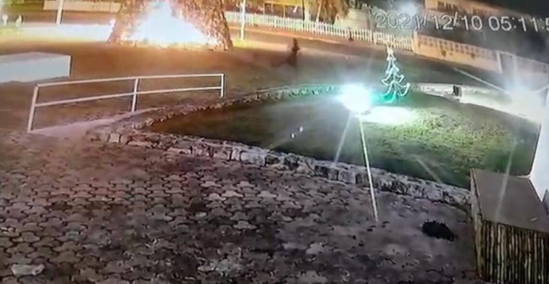#VIDEO Mujeres queman árbol de navidad del Congreso de Quintana Roo y realizan pintas a paredes del edificio