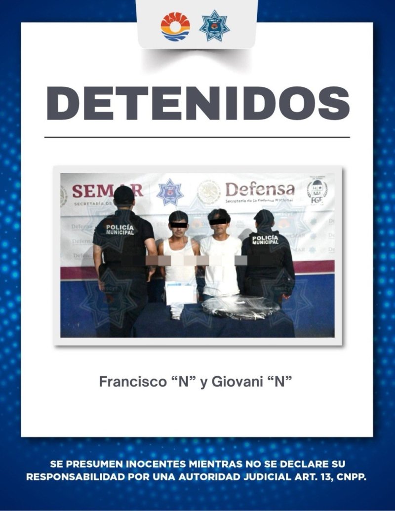 Policía Cancún detiene a dos hombres por robo de cable