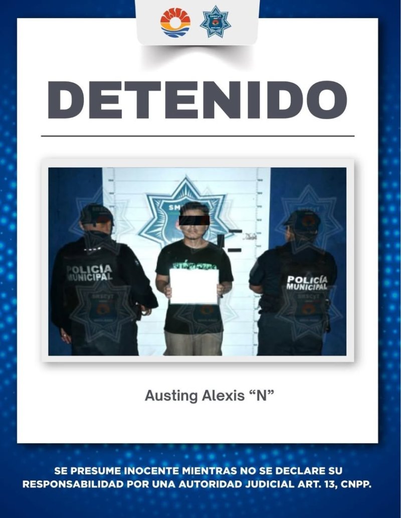 POLICÍA CANCÚN DETIENE A UN MASCULINO POR DESOBEDIENCIA Y RESISTENCIA DE PARTICULARES EN LA SM 247