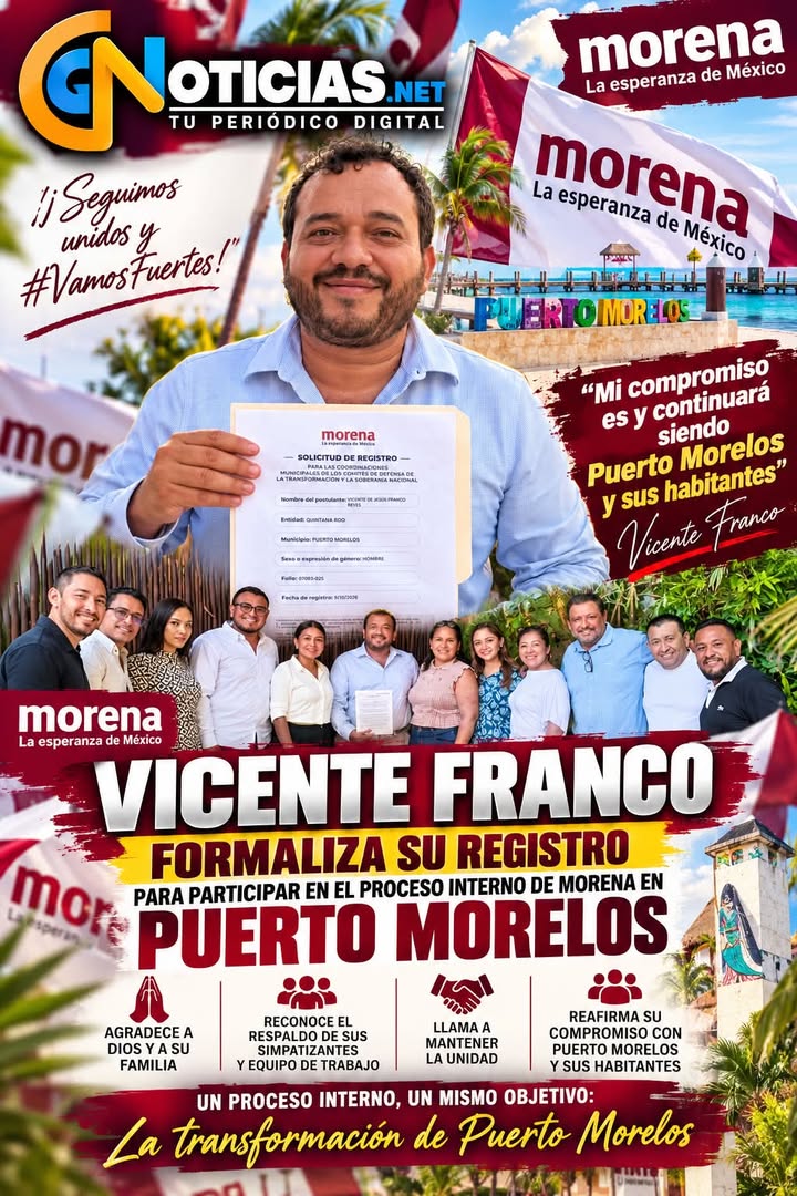 Vicente Franco se registra en Morena para Puerto Morelos